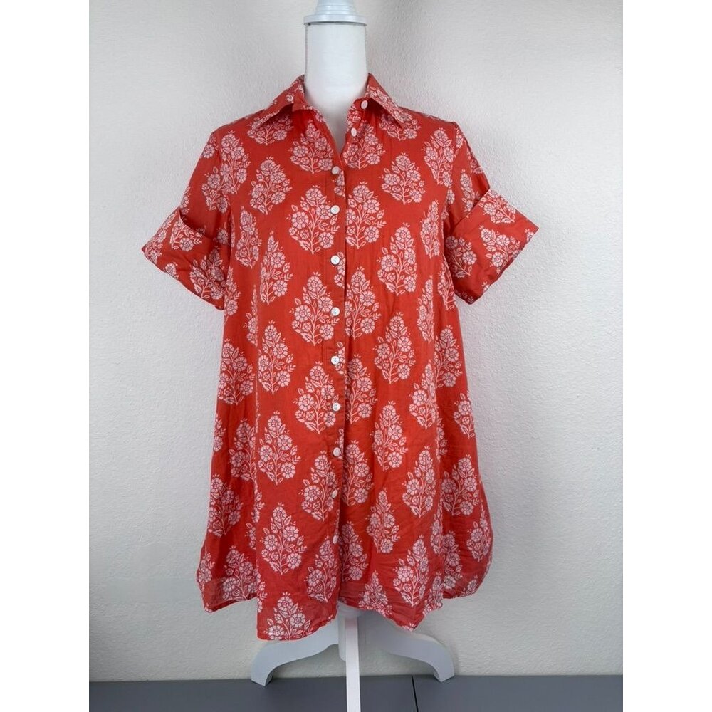 Livro women's XS orange dock dress flower bunch‎ short sleeve shirt mini dress
